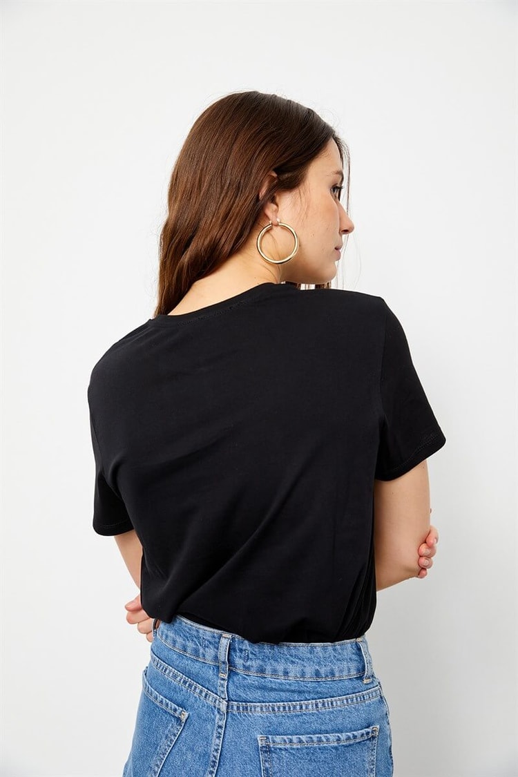 Siyah Messy Hair Mood Kısa Kol T-ShirtST060S7115901