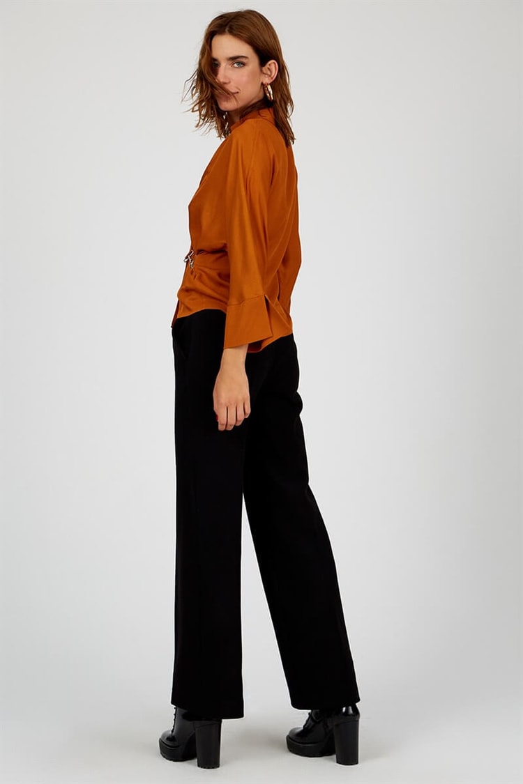 Siyah Normal Bel Geniş Paça PantolonST040W200071