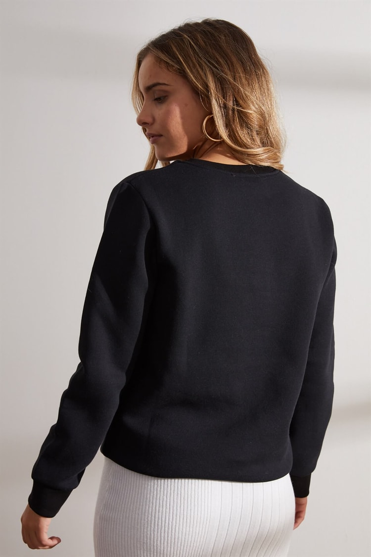 Siyah Önü Baskılı Uzun Kol SweatshirtST060W7209001