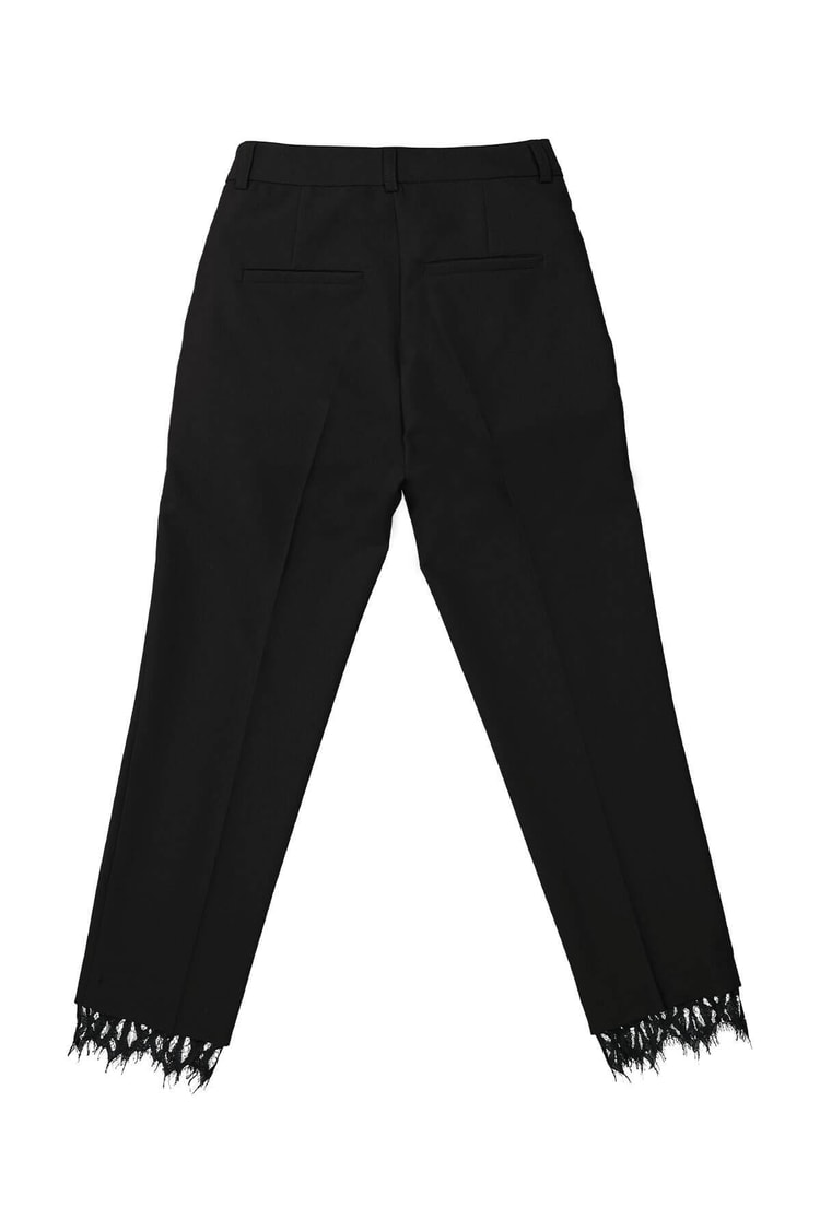 Siyah Paçası Dantelli Kumaş PantolonST040W200812