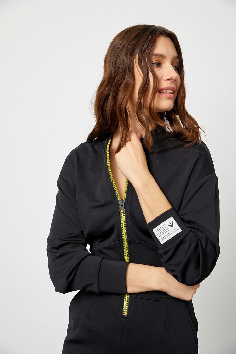 Siyah Rayon Fermuar Detaylı Bedene Oturan ElbiseST060S40106801