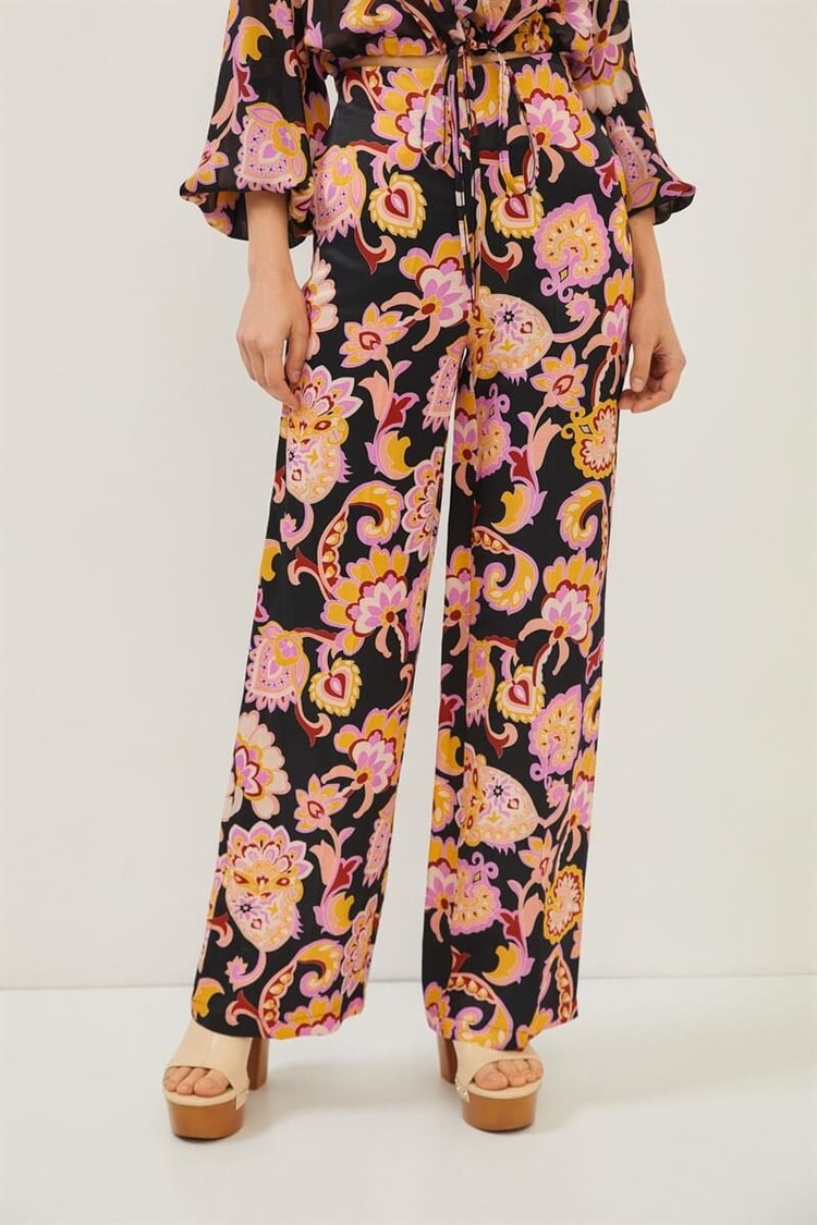 Siyah Şal Desenli Bol Paça PantolonST060S20588001