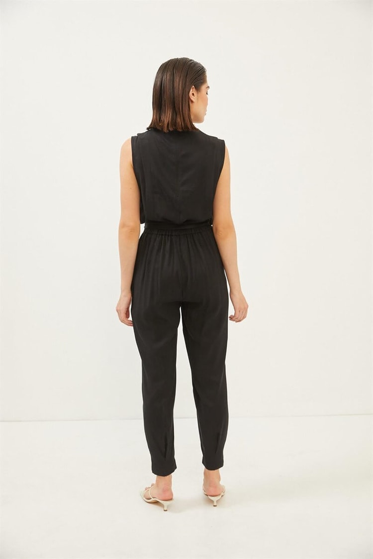 Siyah Saten Kuşaklı Pantolon Bluz TakımST060S30590003