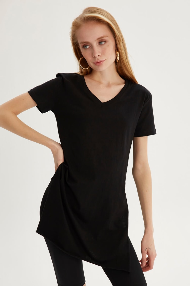 Siyah Sıfır Yaka Kısa Kol T-ShirtST040S7106913