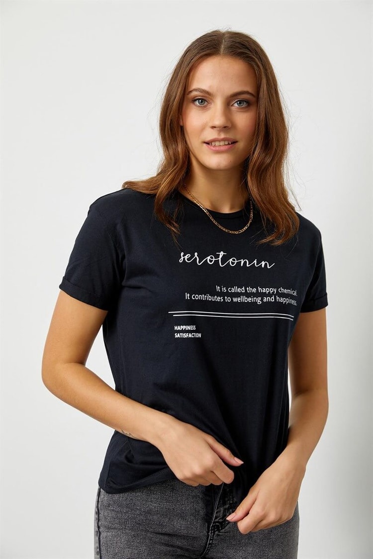 Siyah Slogan Baskılı T-ShirtST060S71190008