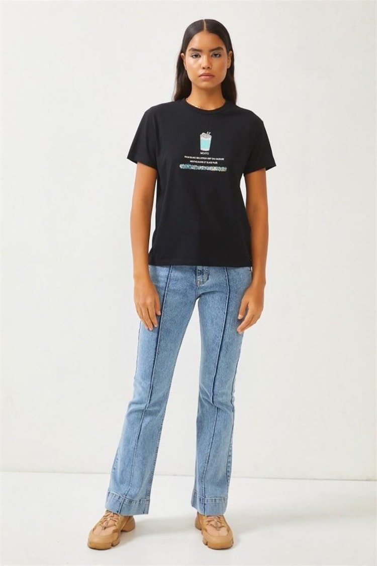 Siyah Slogan Baskılı T-ShirtST060S71278001