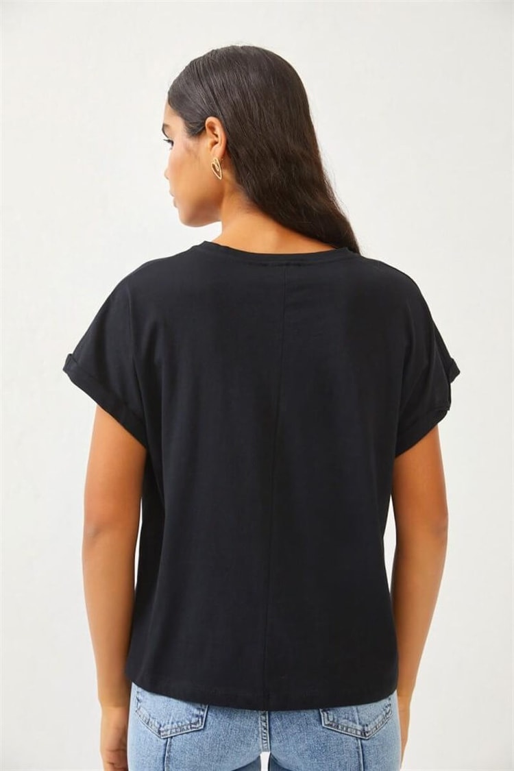 Siyah Slogan Baskılı T-ShirtST060S71275001
