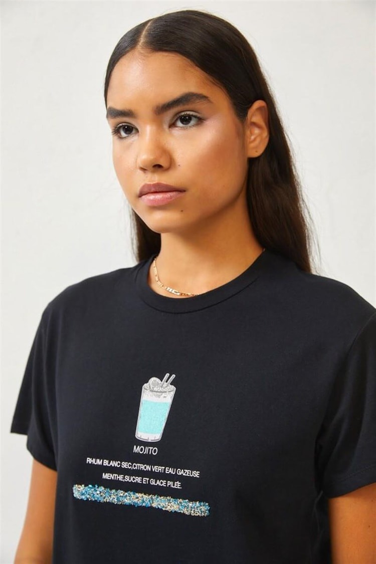 Siyah Slogan Baskılı T-ShirtST060S71278001