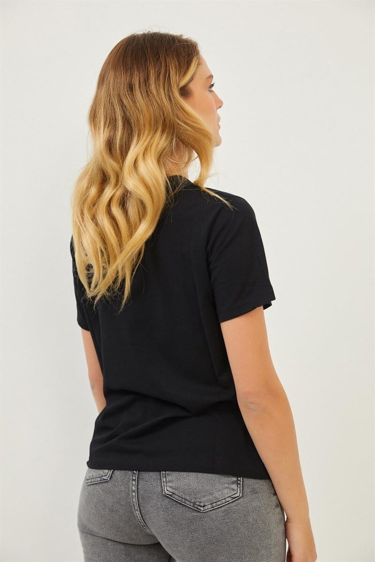 Siyah Slogan Baskılı T-ShirtST070S71285001