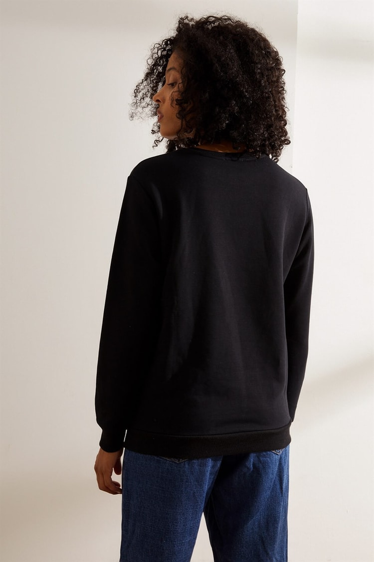 Siyah Smile Uzun Kol SweatshirtST060W7207201