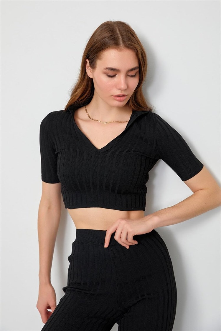 Siyah Triko Pantolon Crop TakımST060S94098001