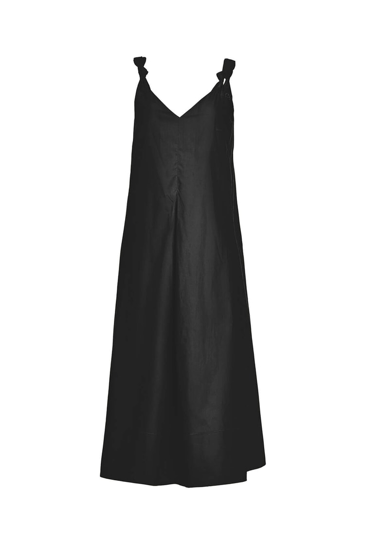 Siyah V Yaka Oversize Diz Altı Midi Boy Pamuk ElbiseST050S4054201