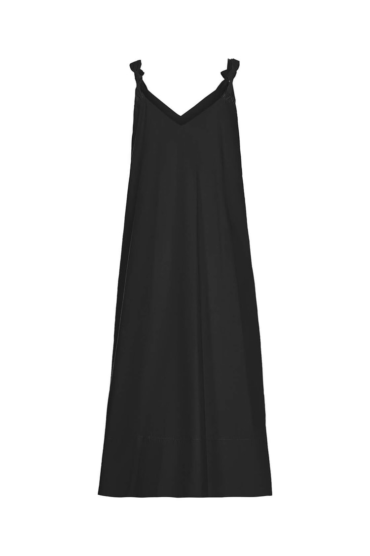 Siyah V Yaka Oversize Diz Altı Midi Boy Pamuk ElbiseST050S4054201