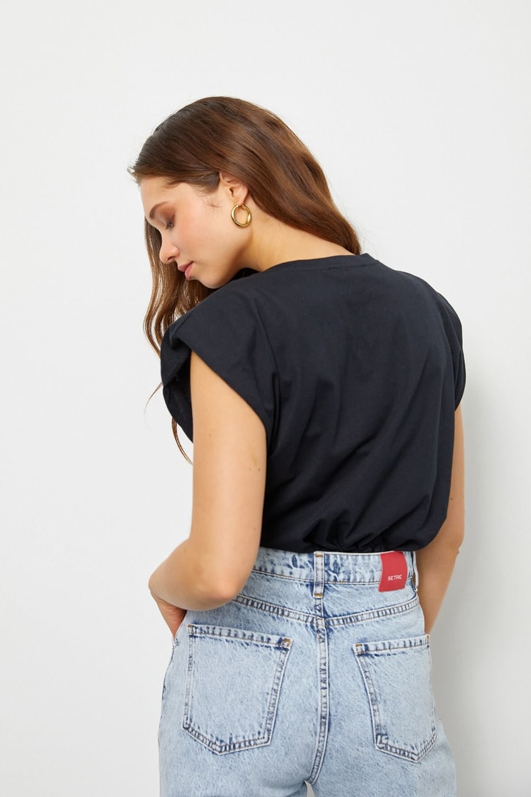 Siyah Vatkalı Pamuk T-ShirtST060S71183001