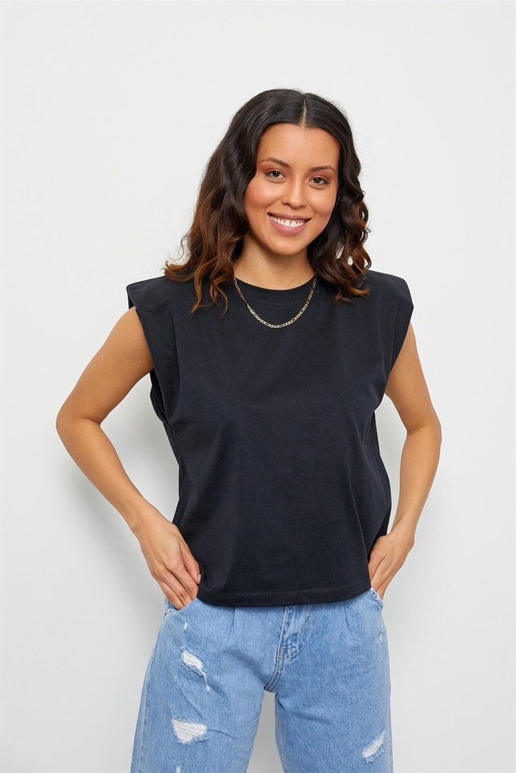 Siyah Vatkalı Pamuk T-ShirtST060S71190017