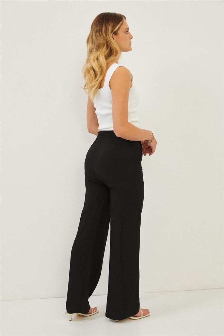 Siyah Yüksek Bel Bol Paça Kumaş PantolonST060S20592001