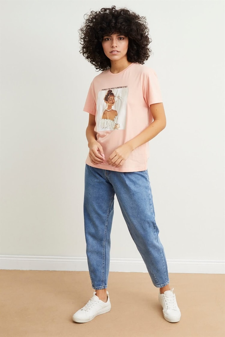 Somon Bisiklet Yaka Kısa Kol Baskılı Pamuk T-ShirtST050S7115101