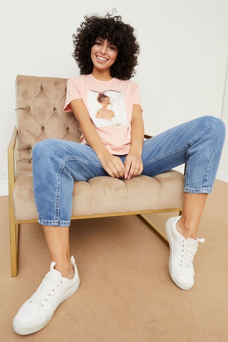 Somon Bisiklet Yaka Kısa Kol Baskılı Pamuk T-ShirtST050S7115101