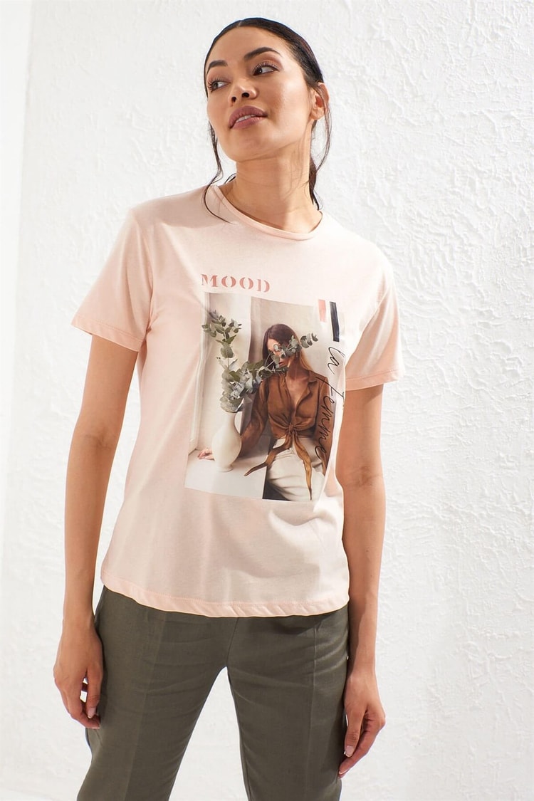 Somon Bisiklet Yaka Kısa Kol Baskılı Pamuk T-ShirtST050S7115001