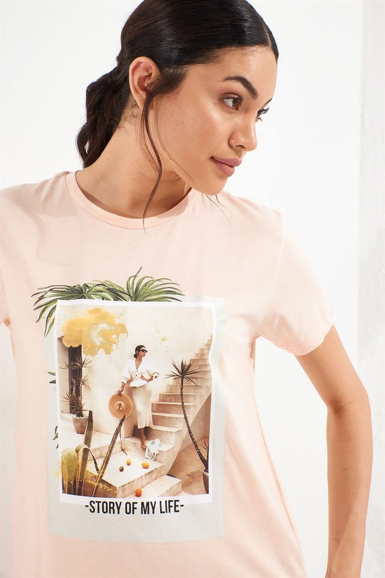 Somon Bisiklet Yaka Kısa Kol Baskılı T-ShirtST050S7115102