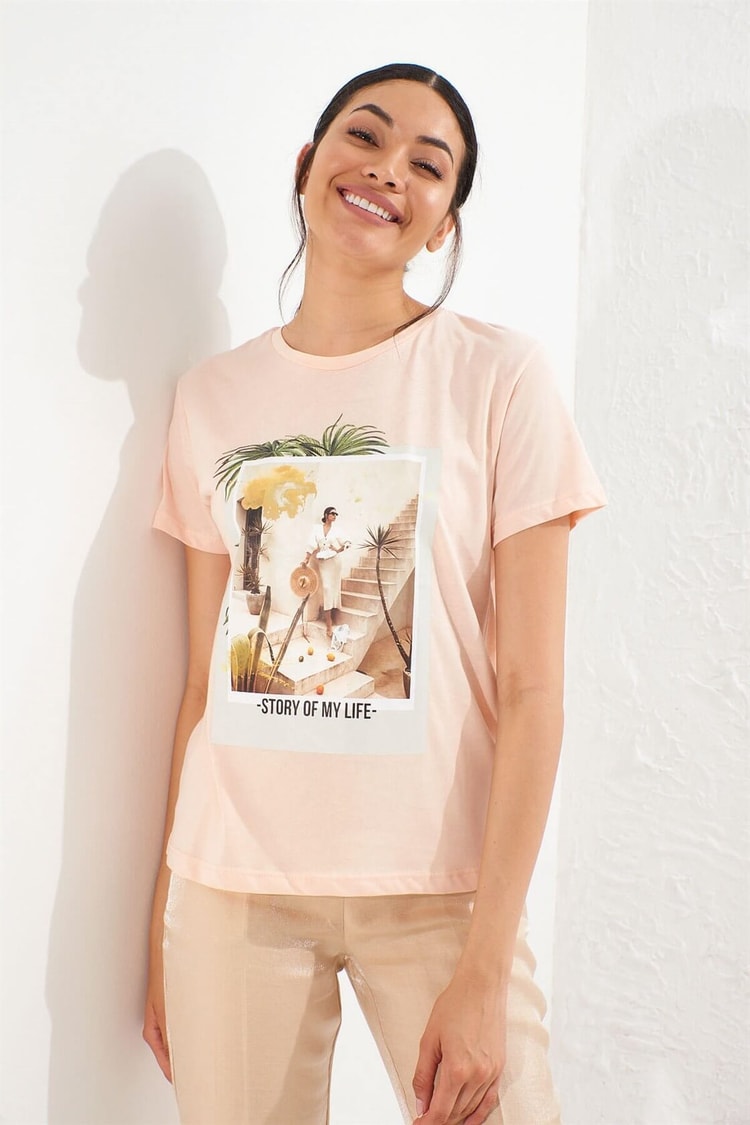 Somon Bisiklet Yaka Kısa Kol Baskılı T-ShirtST050S7115102