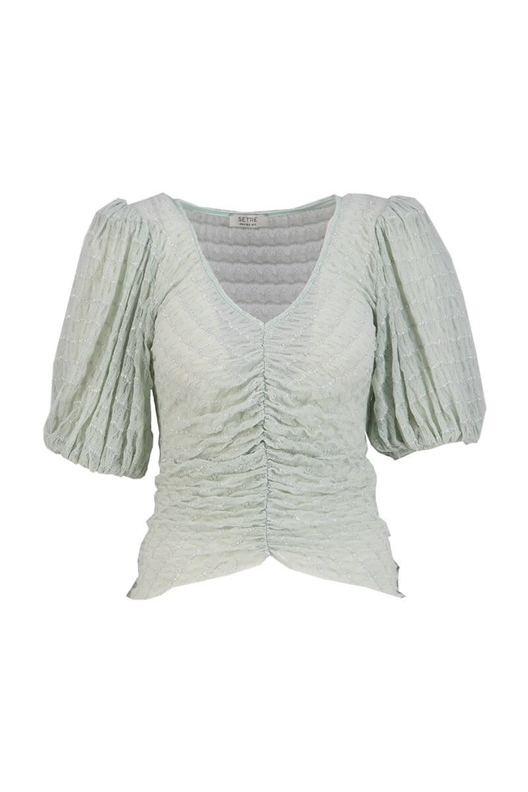 Su Yeşili Yarım Kol Drape Detaylı BluzST060S30701001