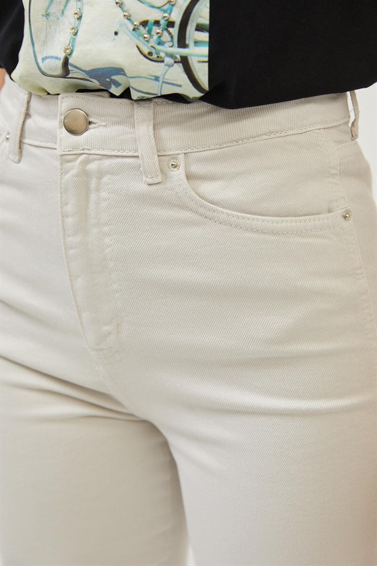 Taş Paçaları Yırtmaç Detaylı Yüksek Bel Wide Leg JeanST070S31744002