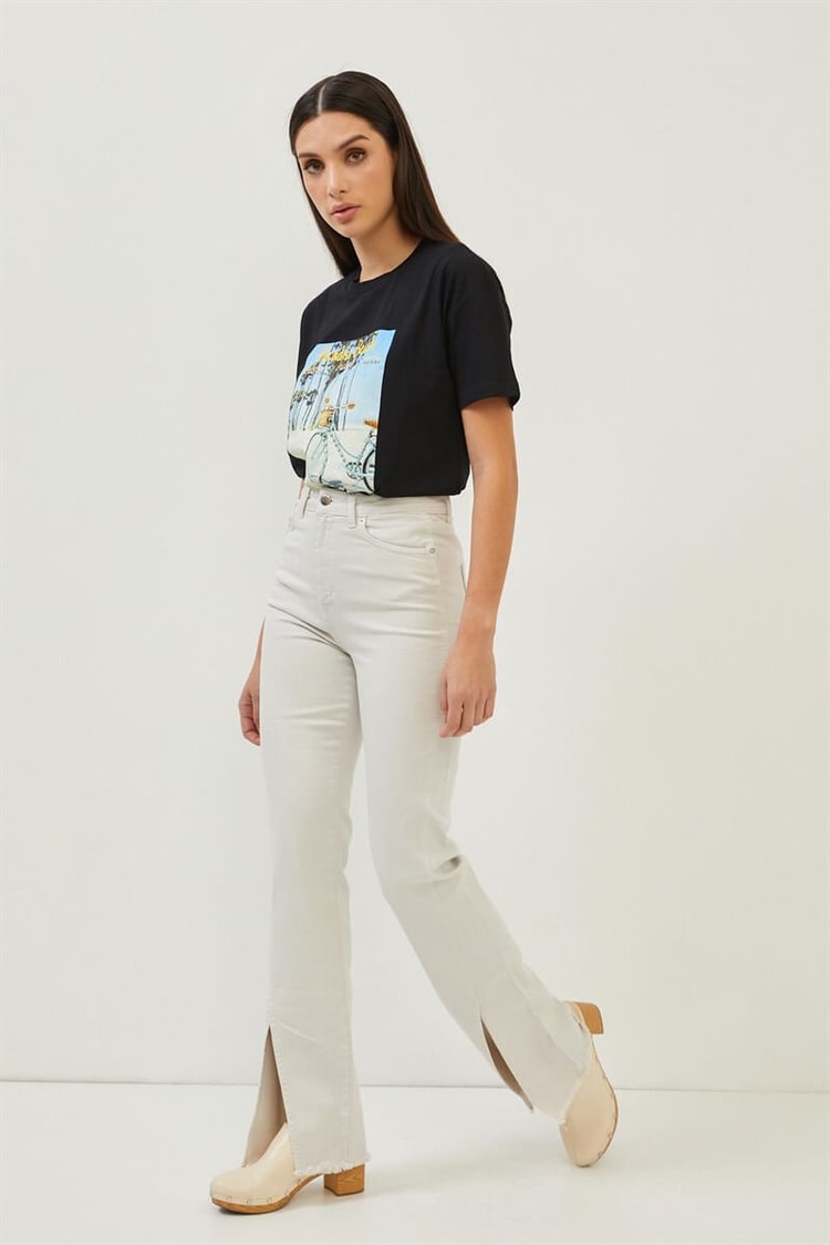 Taş Paçaları Yırtmaç Detaylı Yüksek Bel Wide Leg JeanST070S31744002