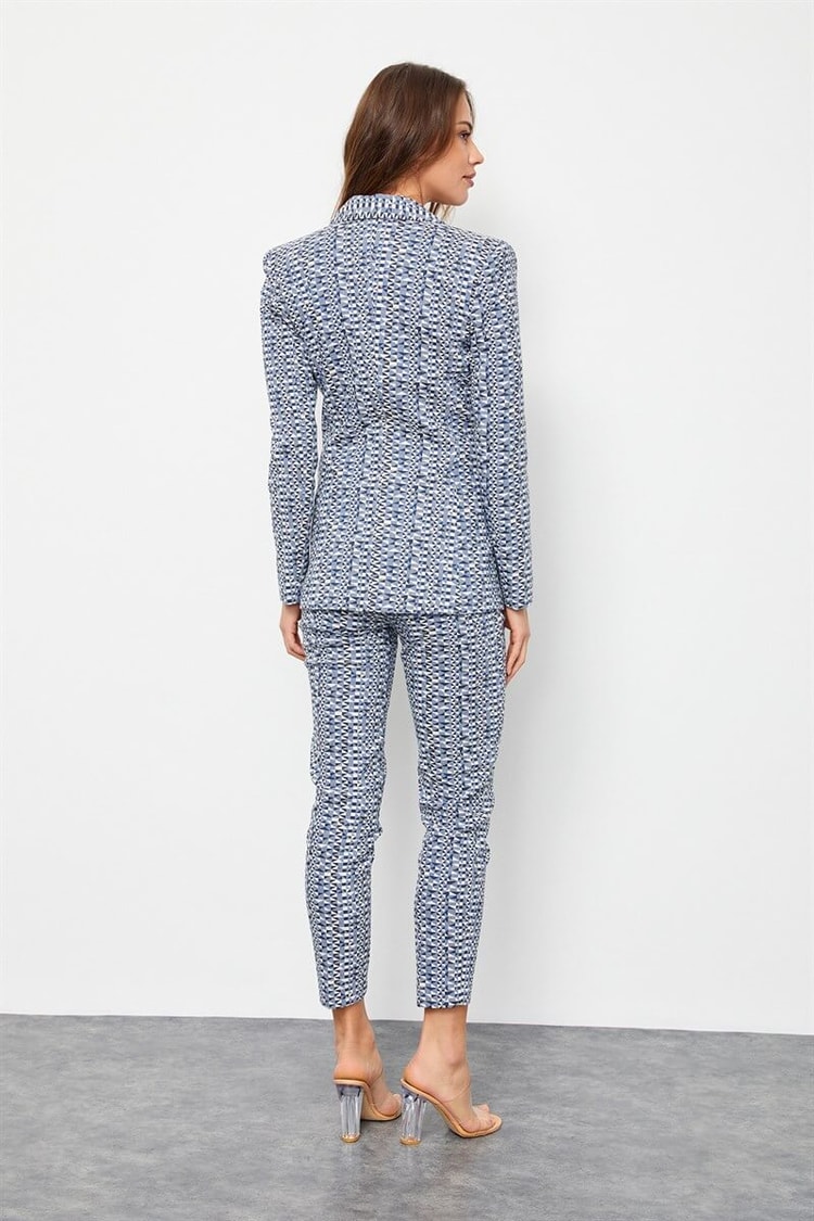 Tozlu Mavi Geometrik Desen Blazer CeketST060S9022901