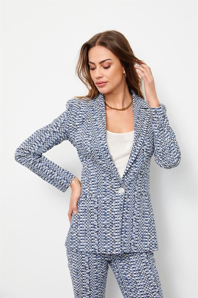 Tozlu Mavi Geometrik Desen Blazer CeketST060S9022901