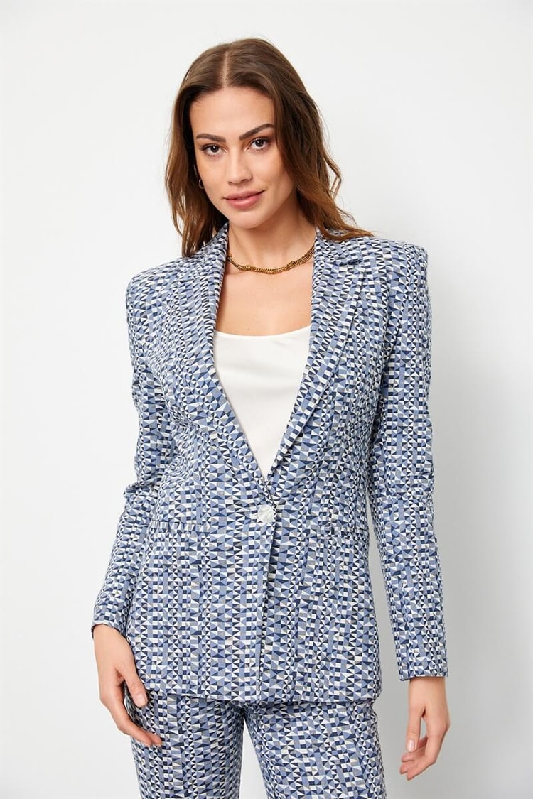 Tozlu Mavi Geometrik Desen Blazer CeketST060S9022901