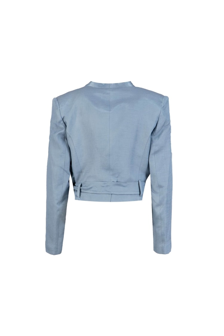 Tozlu Mavi Keten Rayon Kruvaze Parlak V Yaka CeketST060S9021201