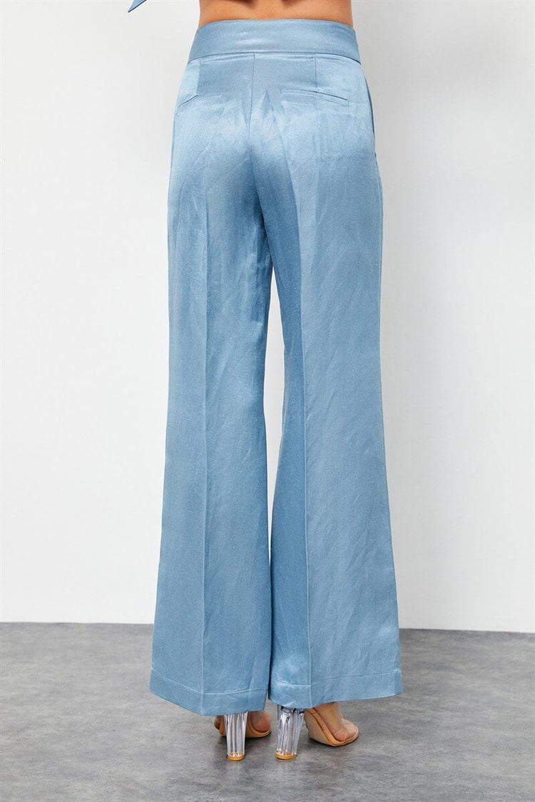 Tozlu Mavi Keten Rayon Parlak Kumaş A Kesim PantolonST060S2038301