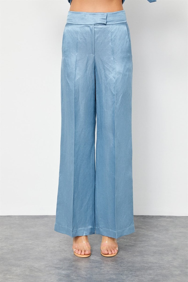 Tozlu Mavi Keten Rayon Parlak Kumaş A Kesim PantolonST060S2038301