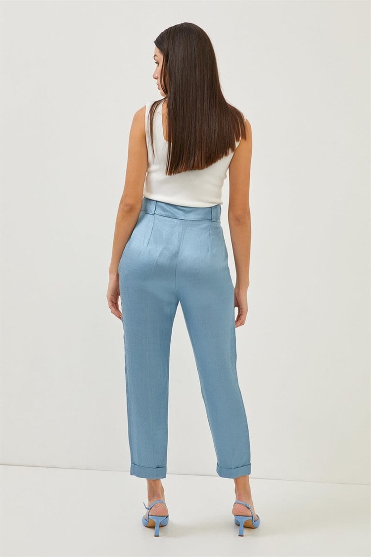 Tozlu Mavi Keten Rayon Parlak Kumaş PantolonST060S2038101