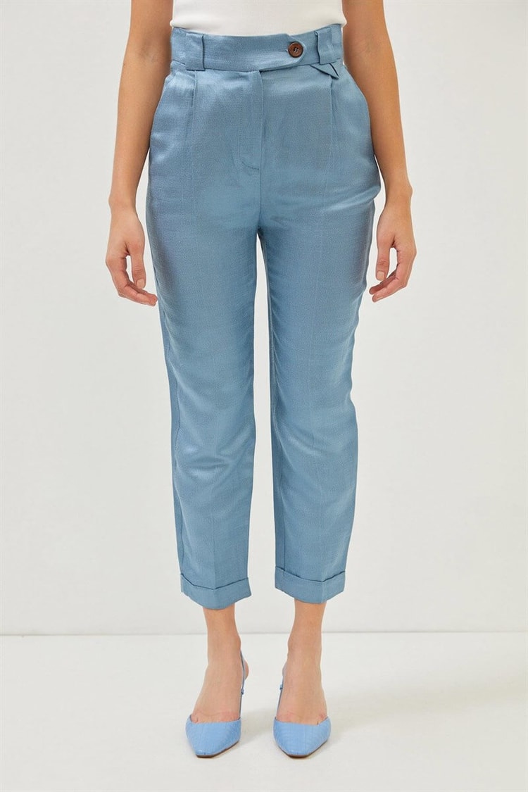 Tozlu Mavi Keten Rayon Parlak Kumaş PantolonST060S2038101