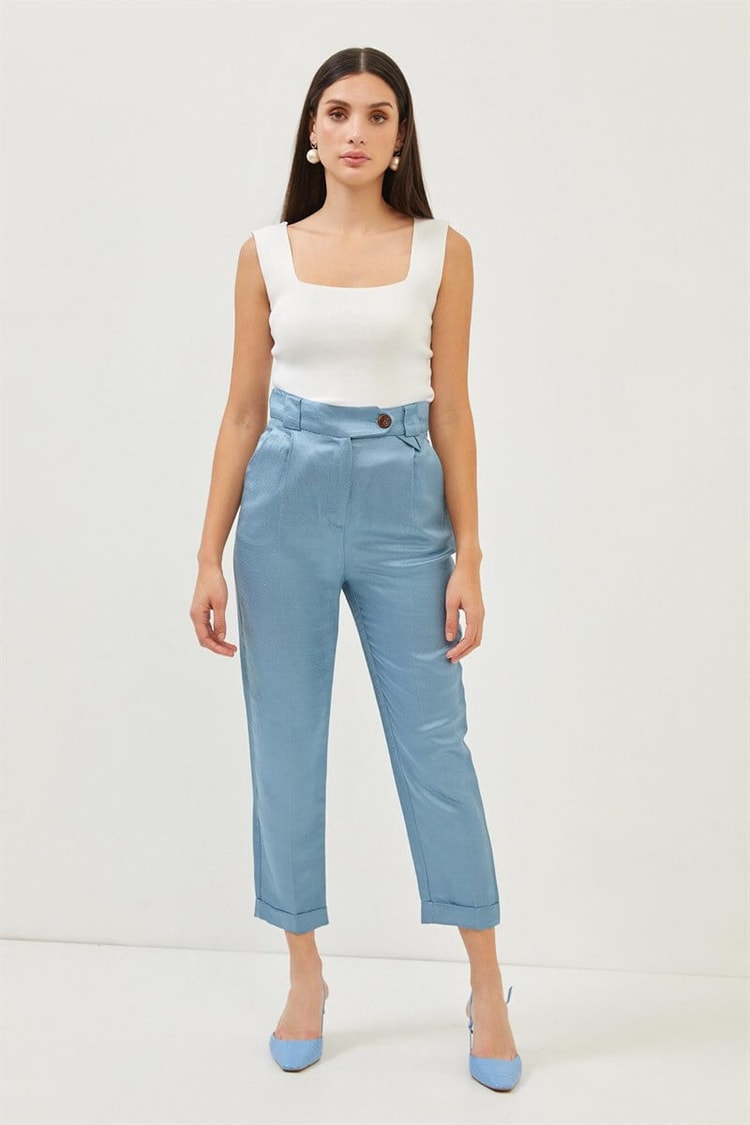 Tozlu Mavi Keten Rayon Parlak Kumaş PantolonST060S2038101