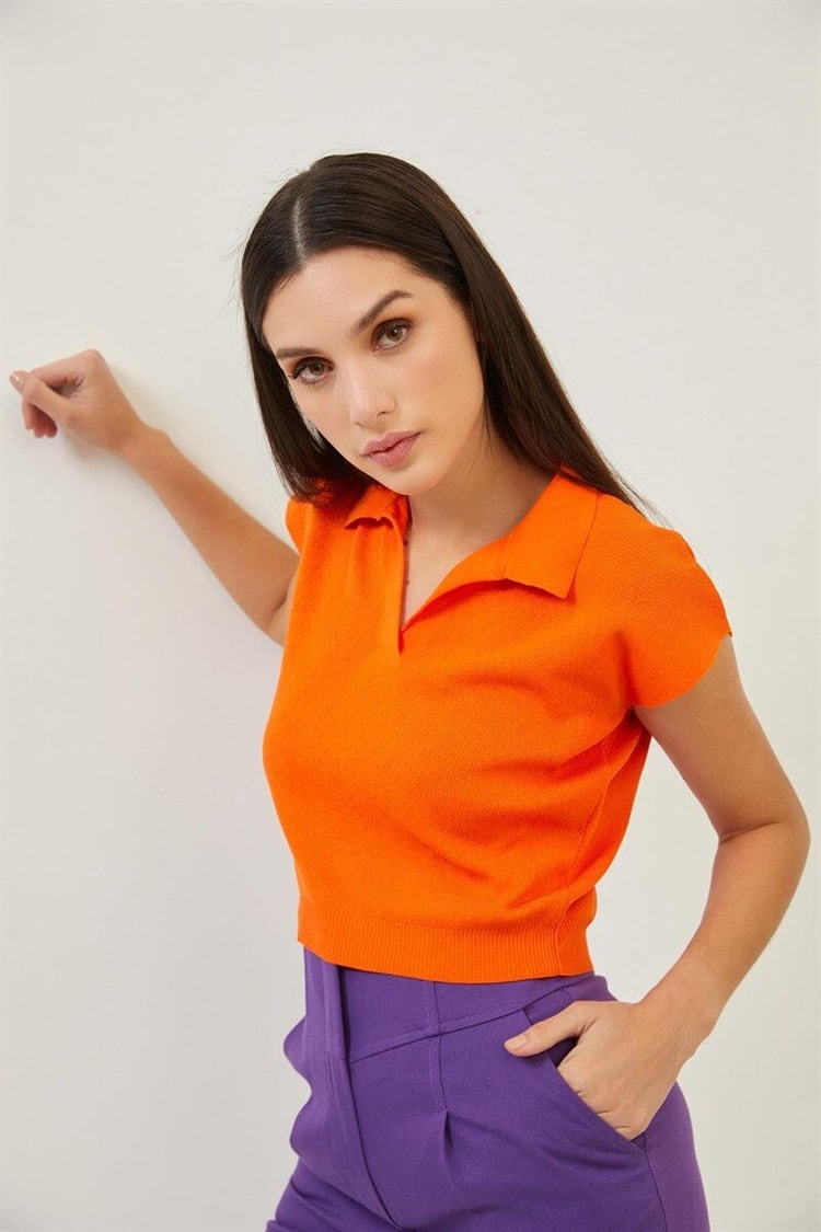 Turuncu Polo Yaka Kısa Kollu Triko BluzST070S94184002