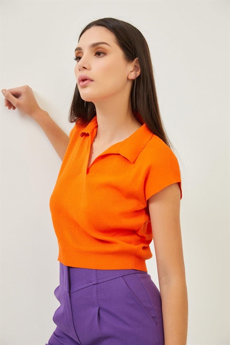 Turuncu Polo Yaka Kısa Kollu Triko BluzST070S94184002