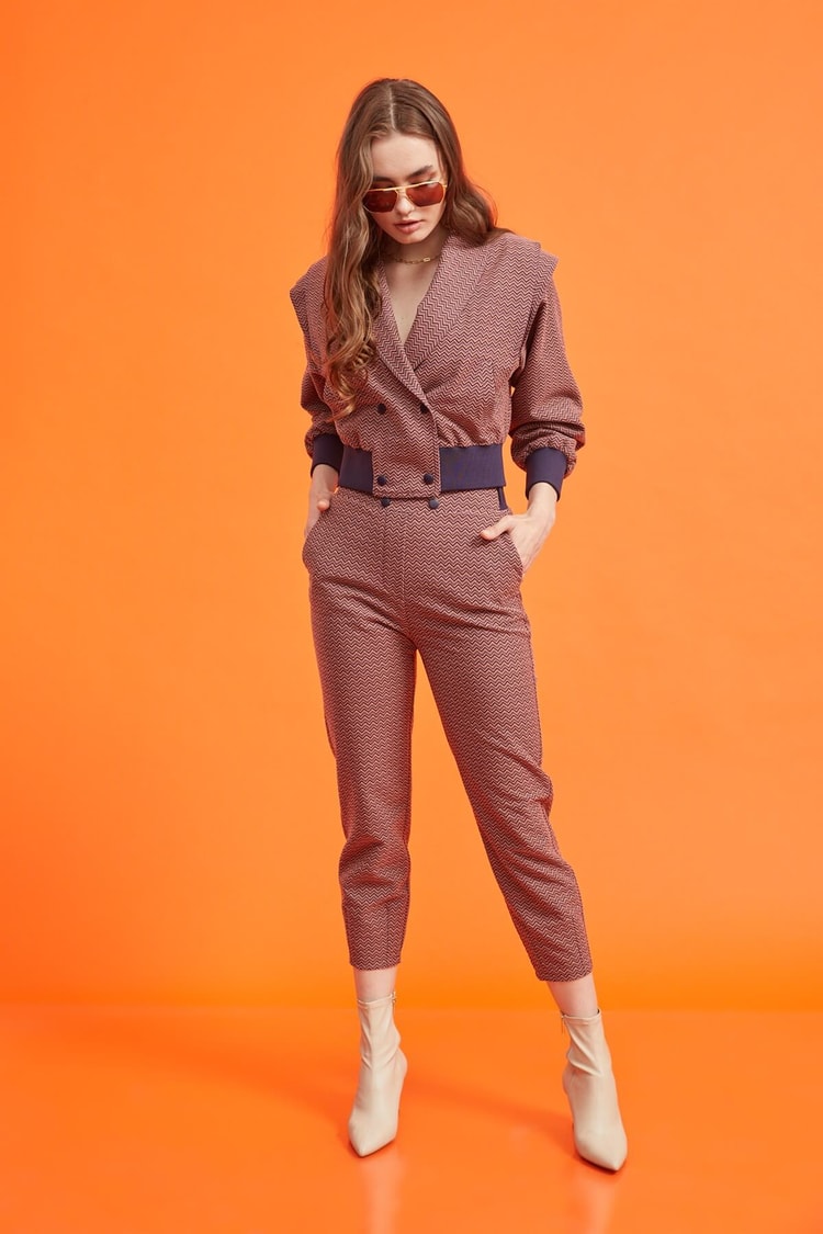 Yavru Ağzı Kruvaze Crop Ceket Pantolon TakımST060W90258002