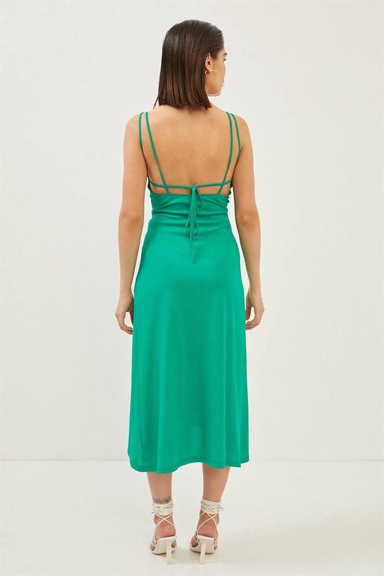 Yeşil Askılı Drape Detaylı ElbiseST060S40125101