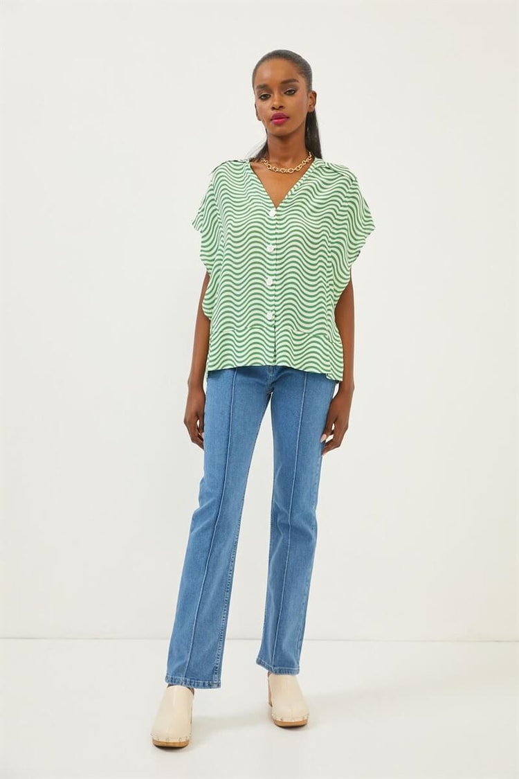 Yeşil Çizgili Oversize GömlekST060S55228001