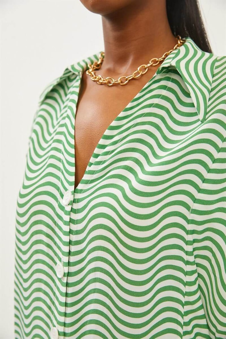 Yeşil Çizgili Oversize GömlekST060S55228001