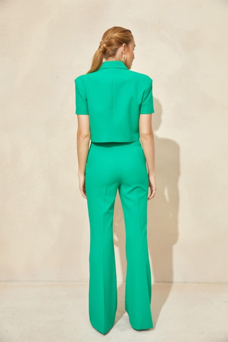 Yeşil Crop Ceket Yüksek Bel Pantolon TakımST060S90298002