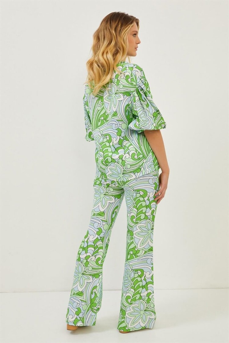 Yeşil Desenli Oversize BluzST060S30708001