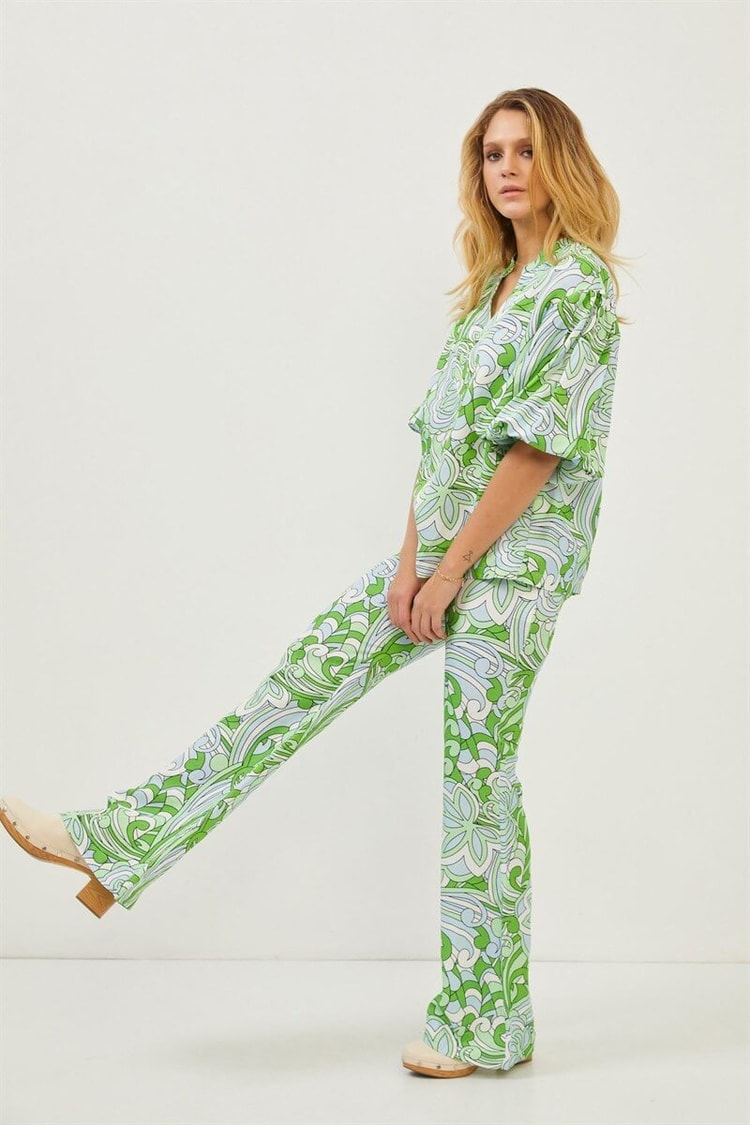 Yeşil Desenli Oversize BluzST060S30708001