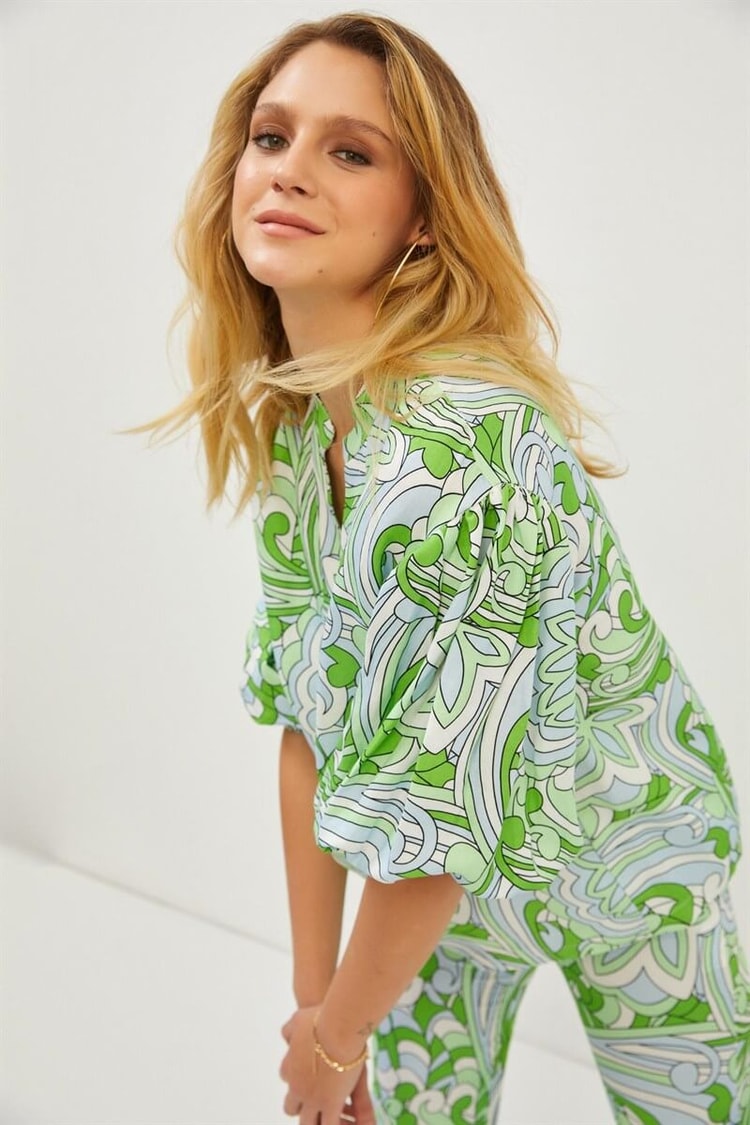 Yeşil Desenli Oversize BluzST060S30708001