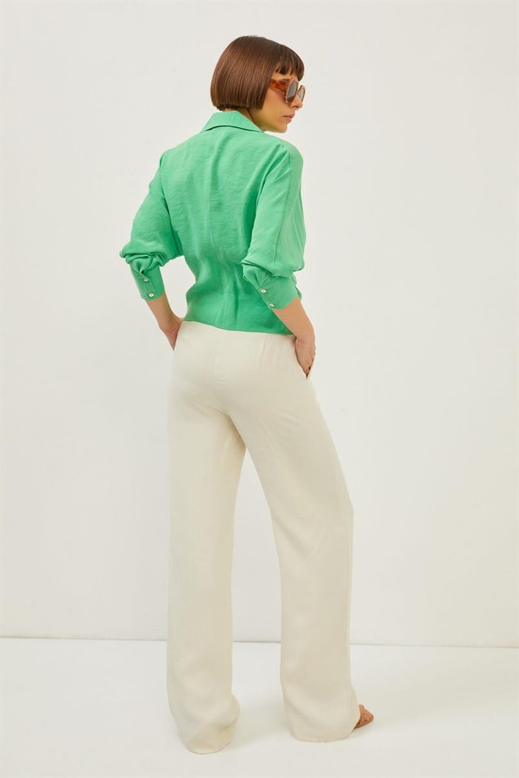 Yeşil Drape Detaylı V Yaka GömlekST070S55282001