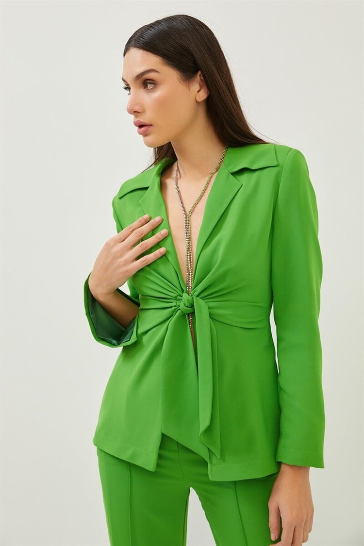 Yeşil Düğüm Detaylı Anvelop Blazer Ceket Pantolon TakımST060S90350002