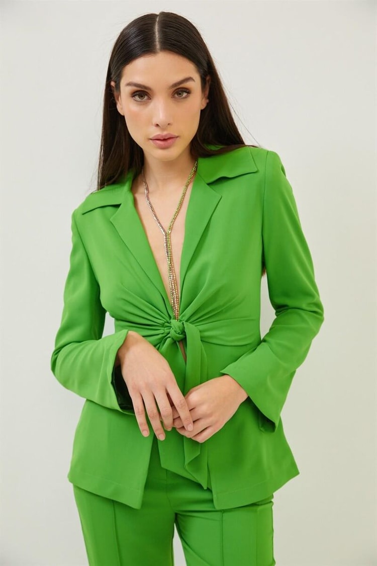 Yeşil Düğüm Detaylı Anvelop Blazer Ceket Pantolon TakımST060S90350002